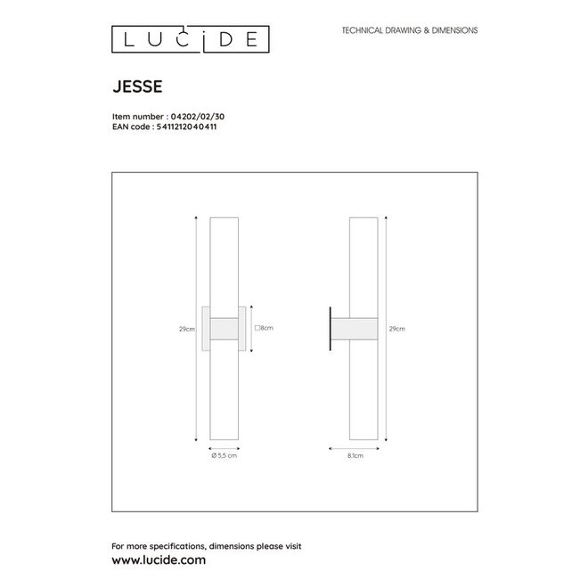 Lucide Jesse - Wandlamp Badkamer 2xG9 IP44 Zwart