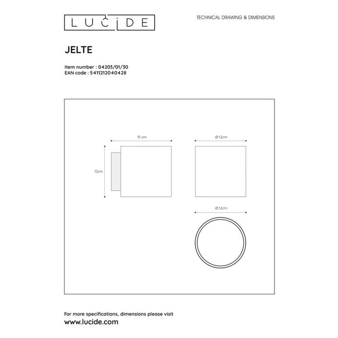 Lucide Jelte - Wandlamp Badkamer Ø 12 cm 1xG9 IP44 Zwart