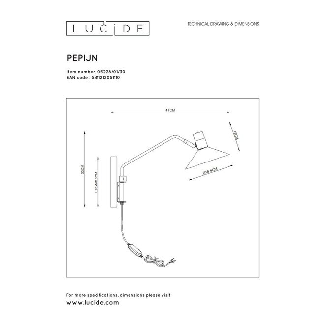 Lucide Pepijn - Wandlamp 1xE14 3 StepDim Zwart