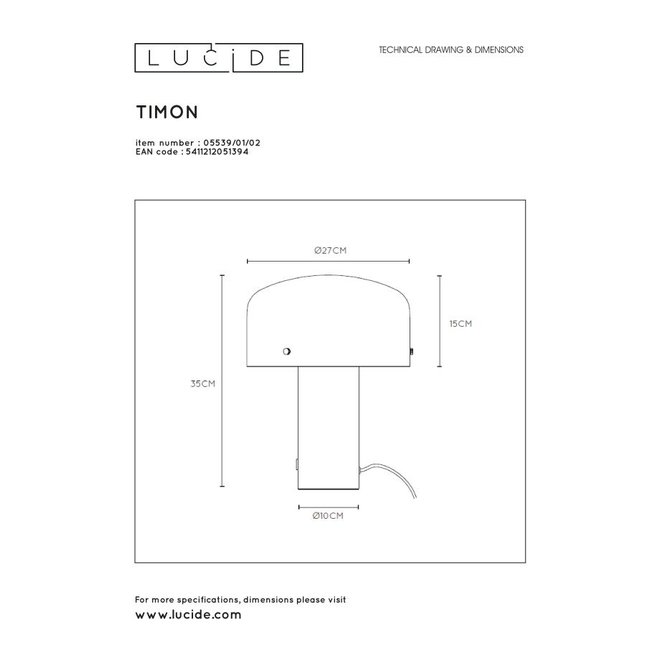 Lucide Timon - Tafellamp 1xE27 3 StepDim Mat Goud / Messing