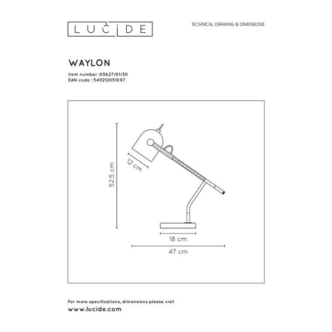 Lucide Waylon - Bureaulamp 1xE27 Zwart