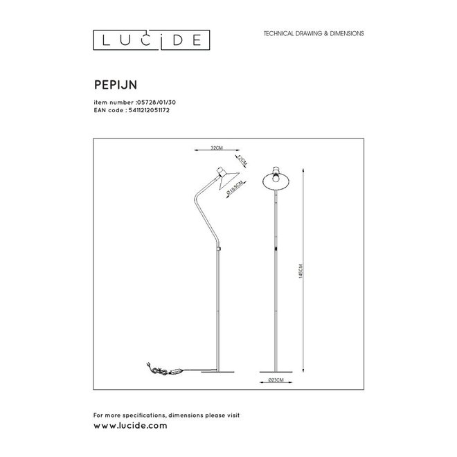 Lucide Pepijn - Vloerlamp Ø 23 cm 1xE14 3 StepDim Zwart