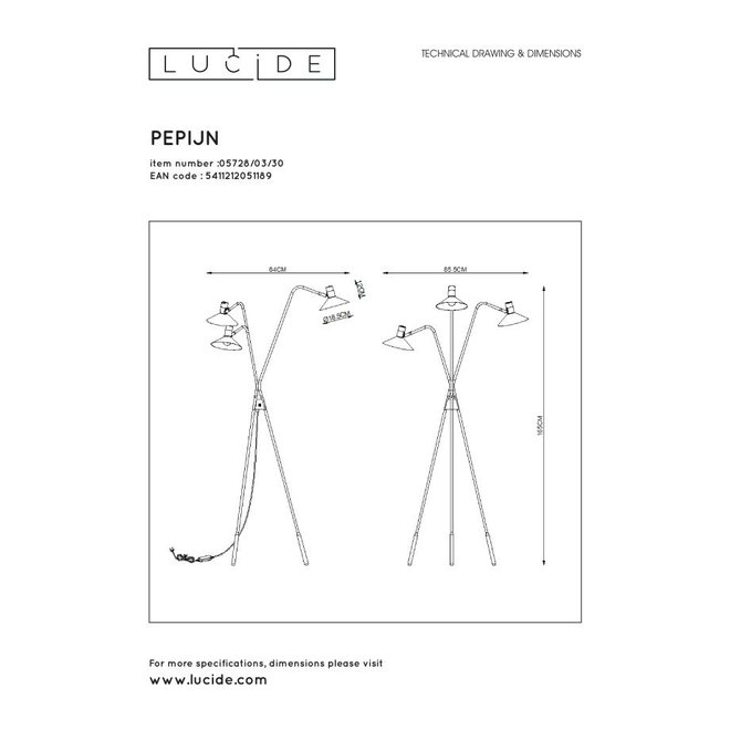Lucide Pepijn - Vloerlamp 3xE14 3 StepDim Zwart