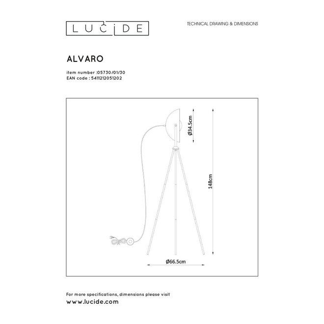 Lucide Alvaro - Vloerlamp 1xE27 Zwart