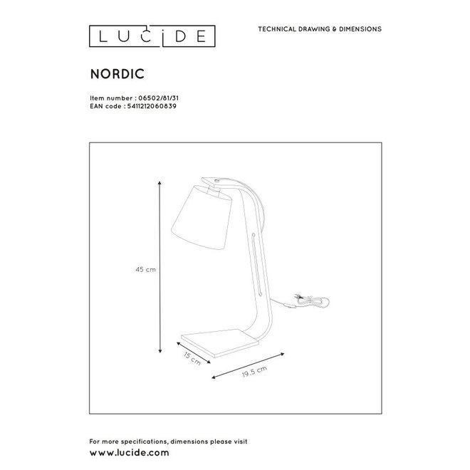 Lucide Nordic - Tafellamp 1xE14 Wit