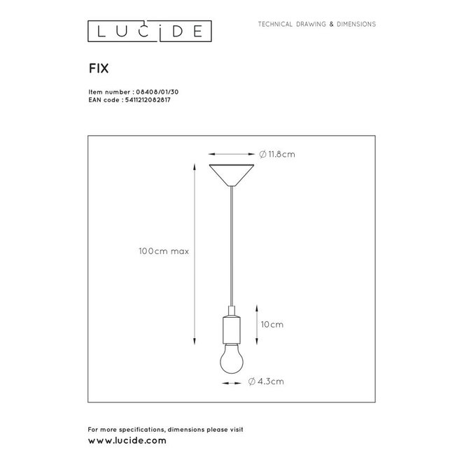 Lucide Fix - Hanglamp Ø 10 cm 1xE27 Zwart