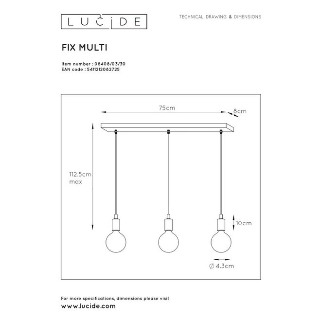 Lucide Fix Multiple - Hanglamp 3xE27 Zwart