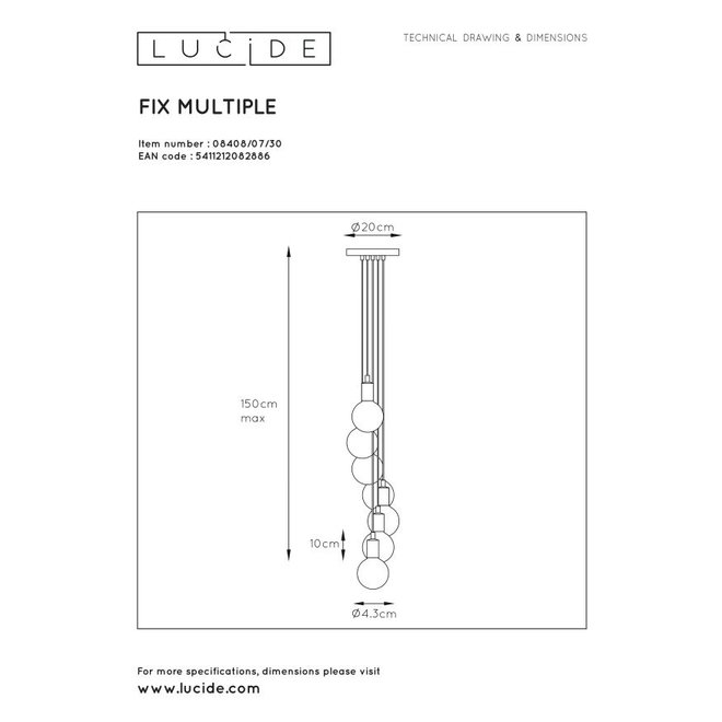 Lucide Fix Multiple - Hanglamp 7xE27 Zwart