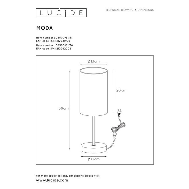 Lucide Moda - Tafellamp Ø 13 cm 1xE27 Grijs