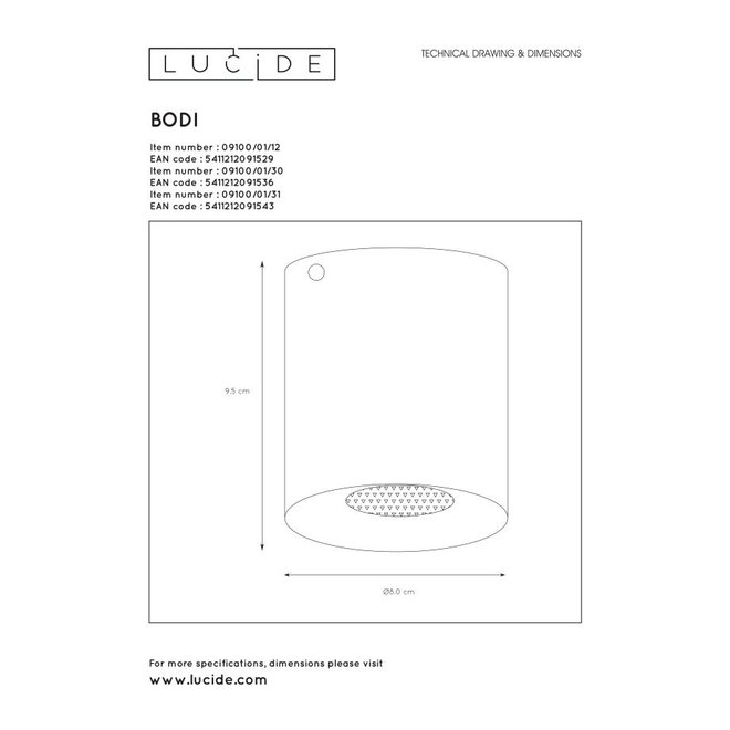 Lucide Bodi - Plafondspot Ø 8 cm 1xGU10 Wit