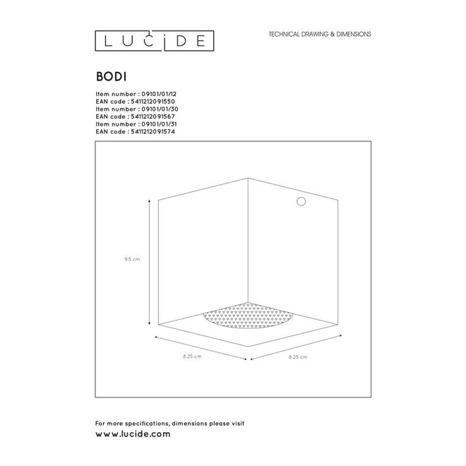Lucide Bodi - Plafondspot Ø 8 cm 1xGU10 Wit