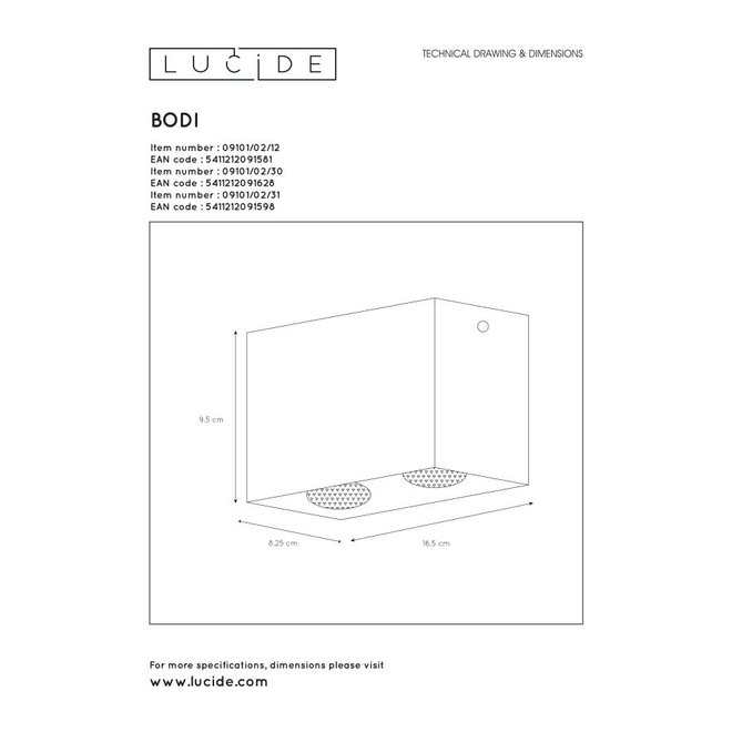 Lucide Bodi - Plafondspot 2xGU10 Zwart