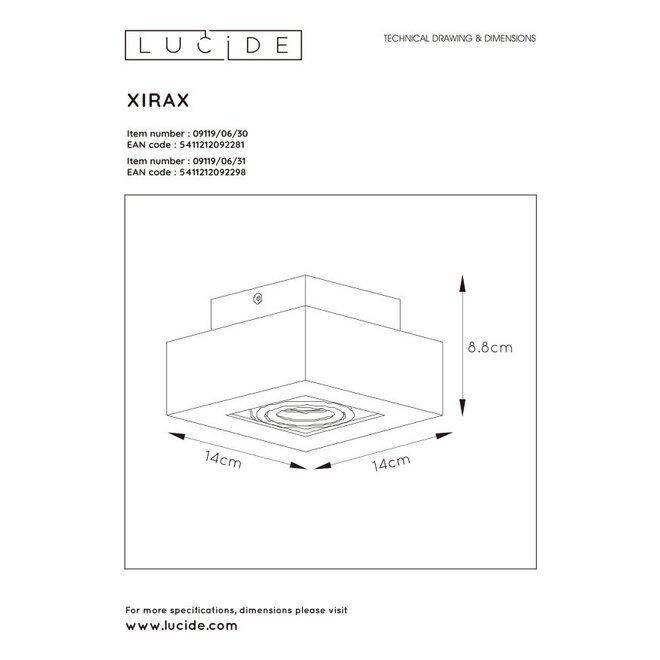 Lucide Xirax - Plafondspot LED Dim to warm GU10 1x5W 2200K/3000K Wit
