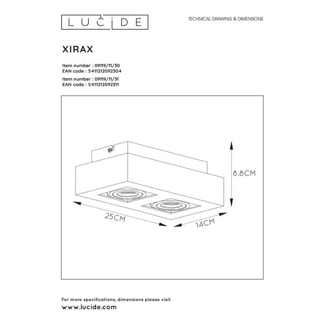 Lucide Xirax - Plafondspot LED Dim to warm GU10 2x5W 2200K/3000K Zwart