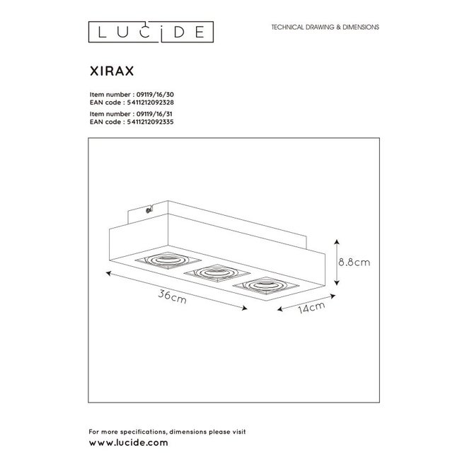 Lucide Xirax - Plafondspot LED Dim to warm GU10 3x5W 2200K/3000K Wit