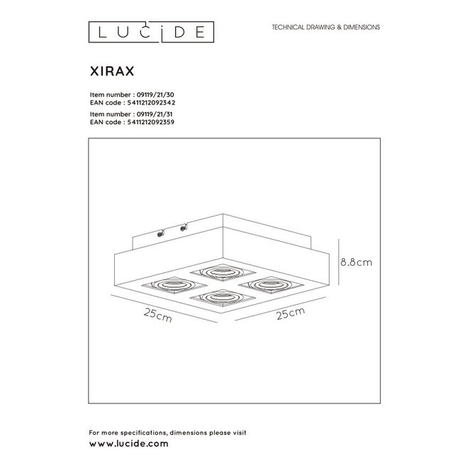 Lucide Xirax - Plafondspot LED Dim to warm GU10 4x5W 2200K/3000K Zwart