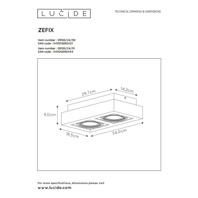 Lucide Zefix - Plafondspot LED Dim to warm GU10 2x12W 2200K/3000K Zwart