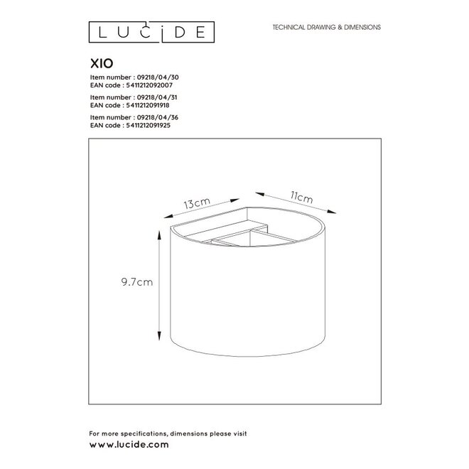 Lucide Xio - Wandlamp LED Dimb. G9 1x4W 2700K Wit