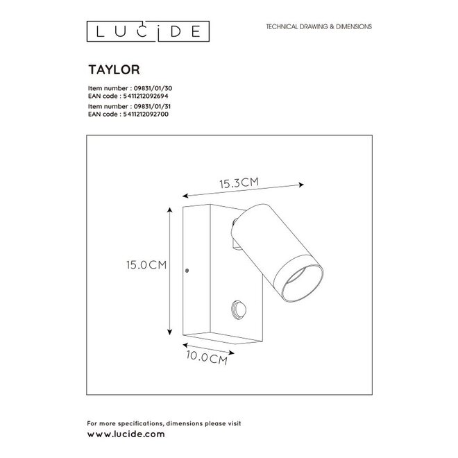 Lucide Taylor - Wandspot Buiten 1xGU10 IP44 Zwart
