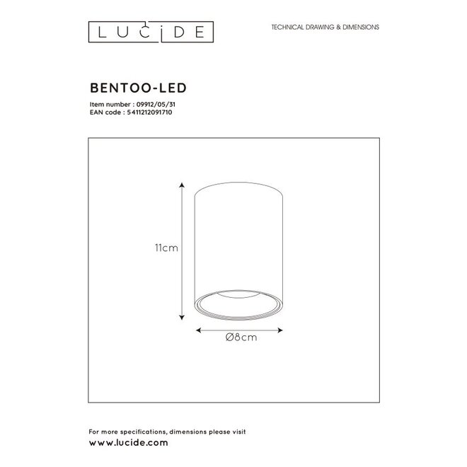 Lucide Bentoo-led - Plafondspot Ø 8 cm LED Dimb. GU10 1x5W 3000K Wit