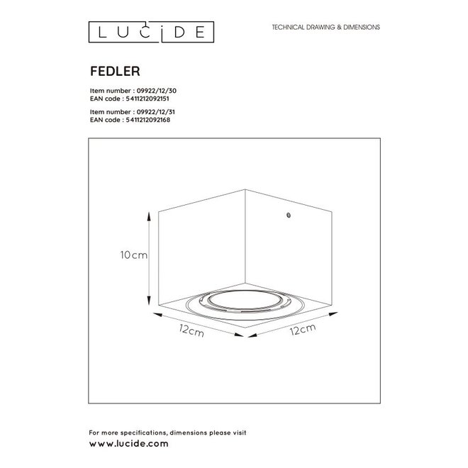 Lucide Fedler - Plafondspot LED Dim to warm GU10 1x12W 2200K/3000K Zwart
