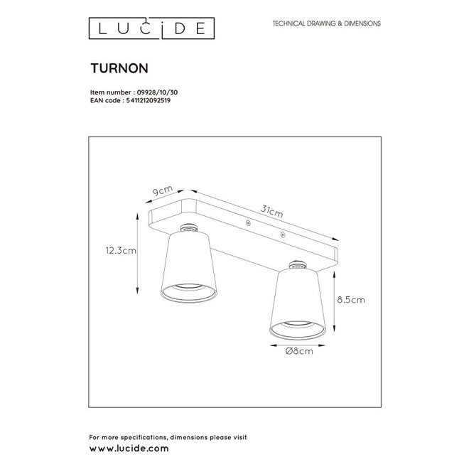 Lucide Turnon - Plafondspot LED Dim to warm GU10 2x5W 2200K/3000K Zwart