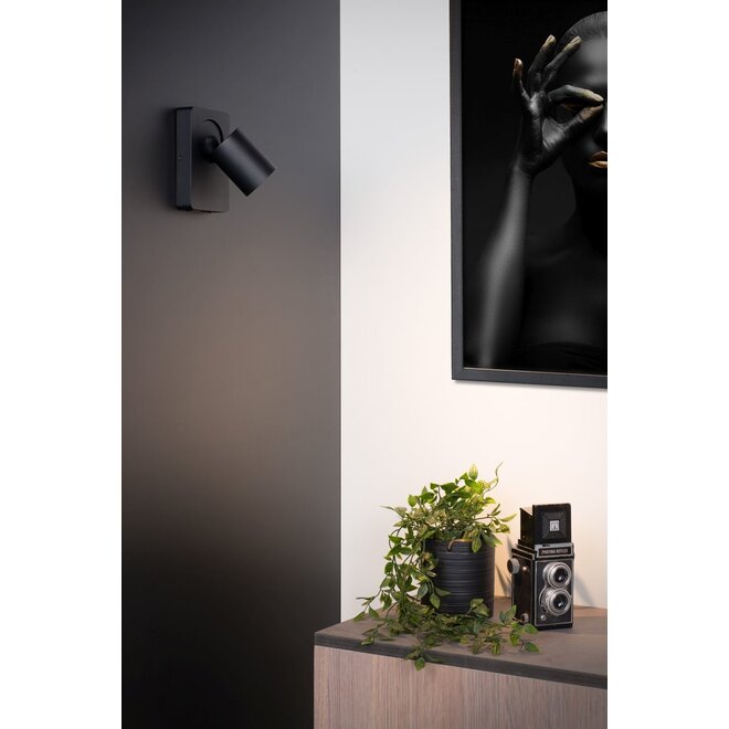 Lucide Nigel - Wandspot LED GU10 1x5W 3000K Met USB oplaadpunt Zwart