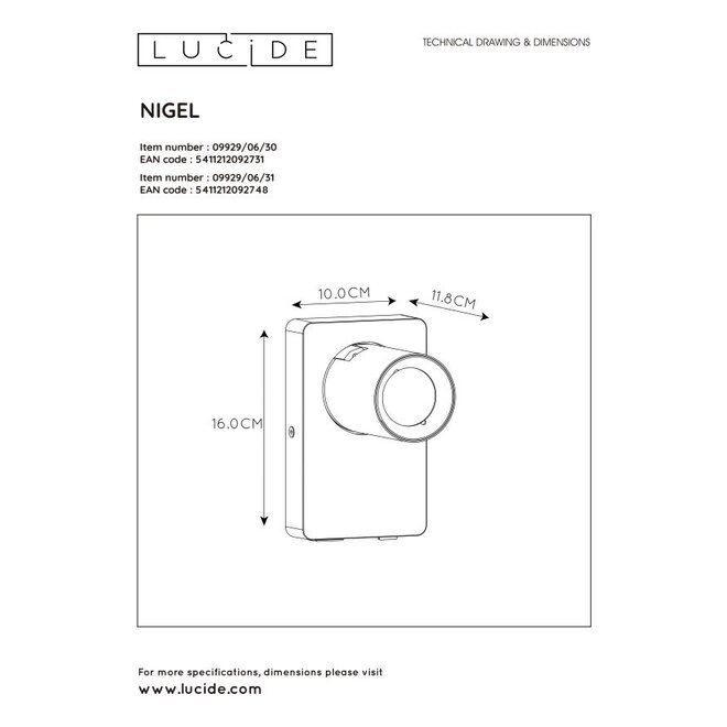Lucide Nigel - Wandspot LED GU10 1x5W 3000K Met USB oplaadpunt Zwart