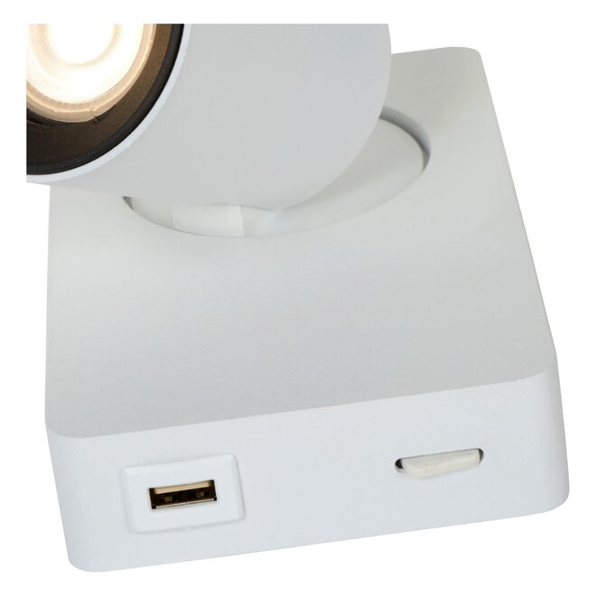 Lucide Nigel - Wandspot LED GU10 1x5W 3000K Met USB oplaadpunt Wit