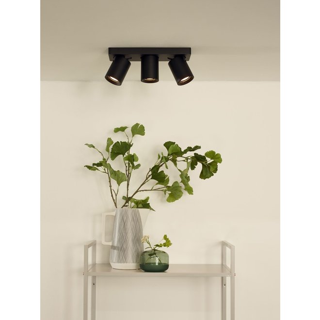 Lucide Nigel - Plafondspot LED Dim to warm GU10 3x5W 2200K/3000K Zwart