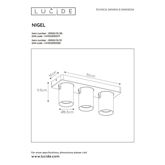 Lucide Nigel - Plafondspot LED Dim to warm GU10 3x5W 2200K/3000K Zwart