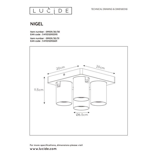 Lucide Nigel - Plafondspot LED Dim to warm GU10 4x5W 2200K/3000K Zwart