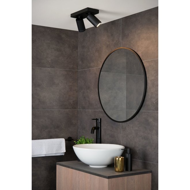 Lucide Taylor - Plafondspot Badkamer LED Dim to warm GU10 2x5W 2200K/3000K IP44 Zwart