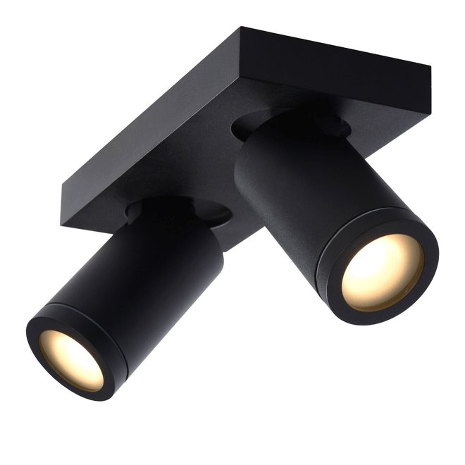 Lucide Taylor - Plafondspot Badkamer LED Dim to warm GU10 2x5W 2200K/3000K IP44 Zwart