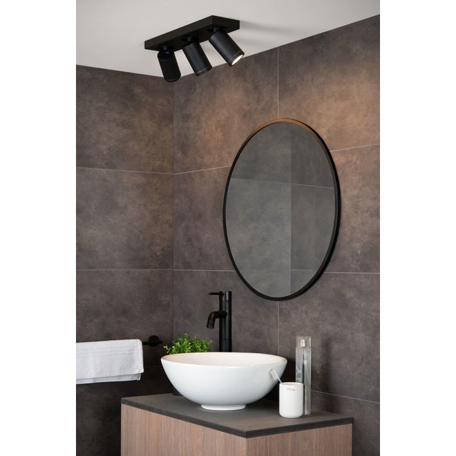Lucide Taylor - Plafondspot Badkamer LED Dim to warm GU10 3x5W 2200K/3000K IP44 Zwart