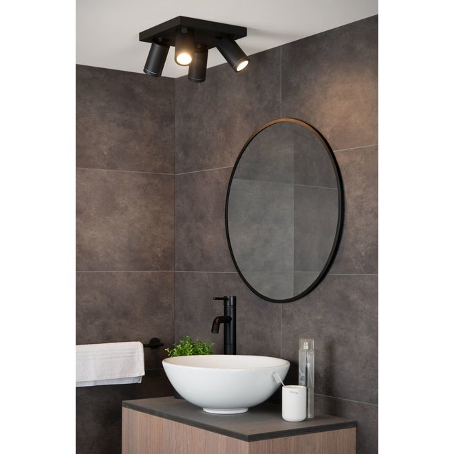 Lucide Taylor - Plafondspot Badkamer LED Dim to warm GU10 4x5W 2200K/3000K IP44 Zwart
