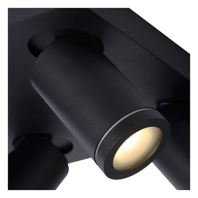 Lucide Taylor - Plafondspot Badkamer LED Dim to warm GU10 4x5W 2200K/3000K IP44 Zwart