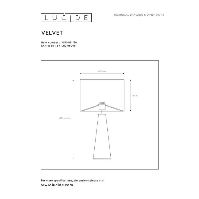 Lucide Extravaganza Velvet - Tafellamp Ø 25 cm 1xE27 Zwart