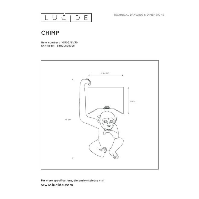 Lucide Extravaganza Chimp - Tafellamp Ø 30 cm 1xE14 Zwart
