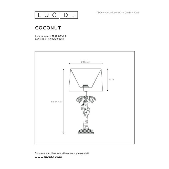 Lucide Extravaganza Coconut - Tafellamp Ø 30,5 cm 1xE27 Zwart