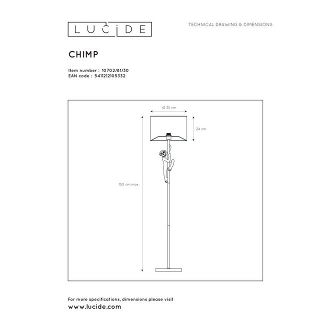 Lucide Extravaganza Chimp - Vloerlamp Ø 35 cm 1xE27 Zwart