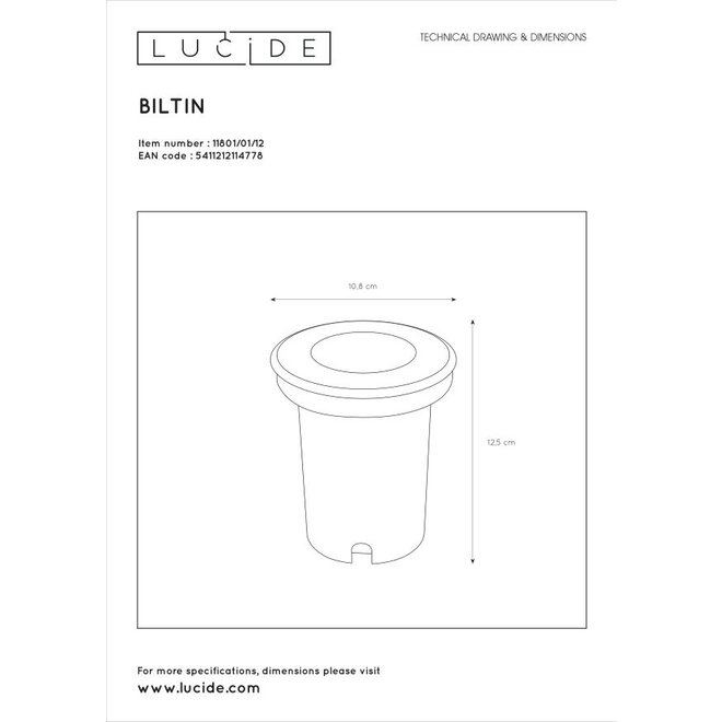 Lucide Biltin - Grondspot Buiten Ø 10,8 cm 1xGU10 IP67 Mat chroom