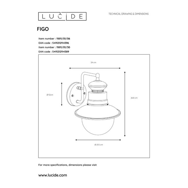 Lucide Figo - Wandlamp Buiten Ø 21,3 cm 1xE27 IP44 Zink
