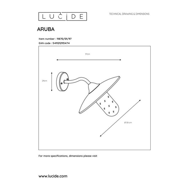 Lucide Aruba - Wandlamp Buiten Ø 30 cm 1xE27 IP44 Roest bruin