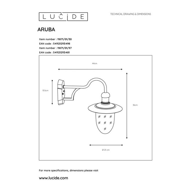 Lucide Aruba - Wandlamp Buiten Ø 25 cm 1xE27 IP44 Zwart