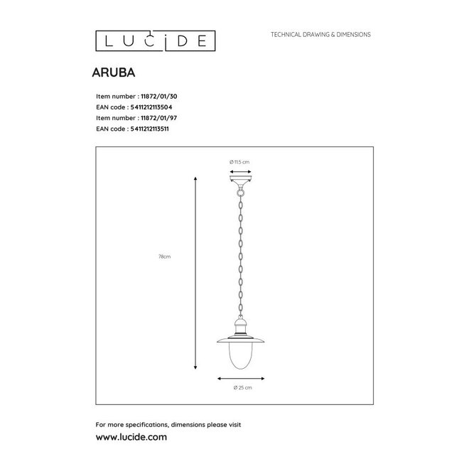 Lucide Aruba - Hanglamp Buiten Ø 25 cm 1xE27 IP44 Zwart