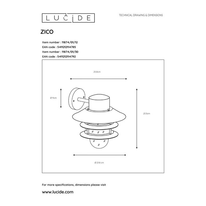 Lucide Zico - Wandlamp Buiten Ø 21,8 cm 1xE27 IP44 Mat chroom