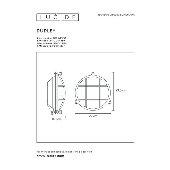Lucide Dudley - Wandlamp Buiten Ø 25 cm 1xE27 IP65 Zwart