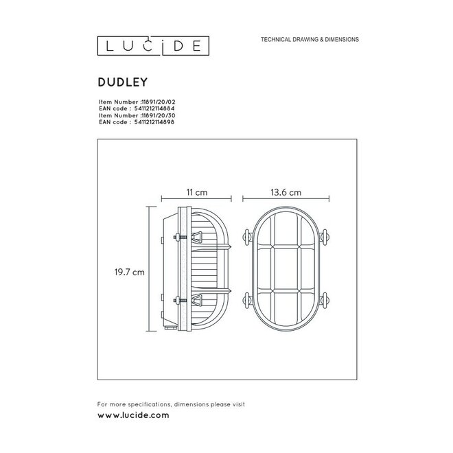 Lucide Dudley - Wandlamp Buiten 1xE27 IP65 Mat Goud / Messing