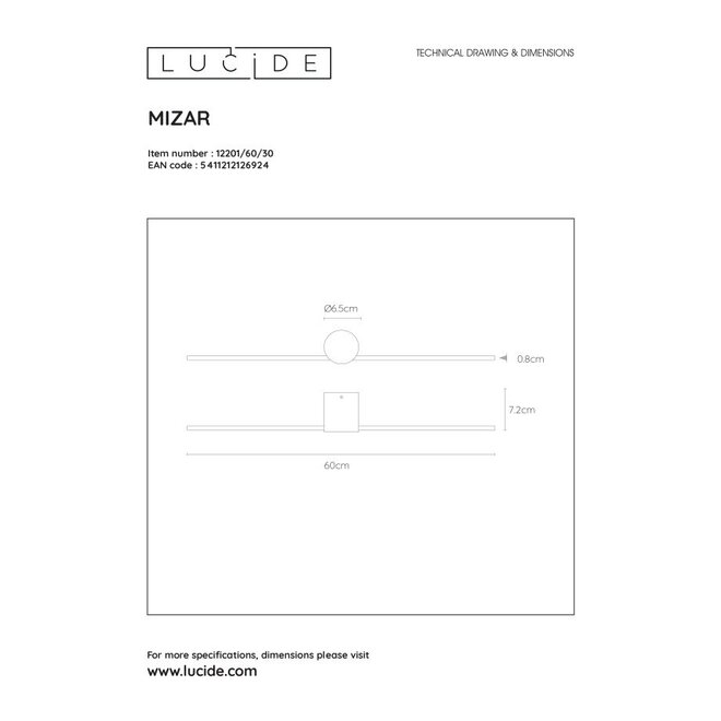 Lucide Mizar - Wandlamp Badkamer LED Dimb. 1x6W 2700K IP44 Zwart